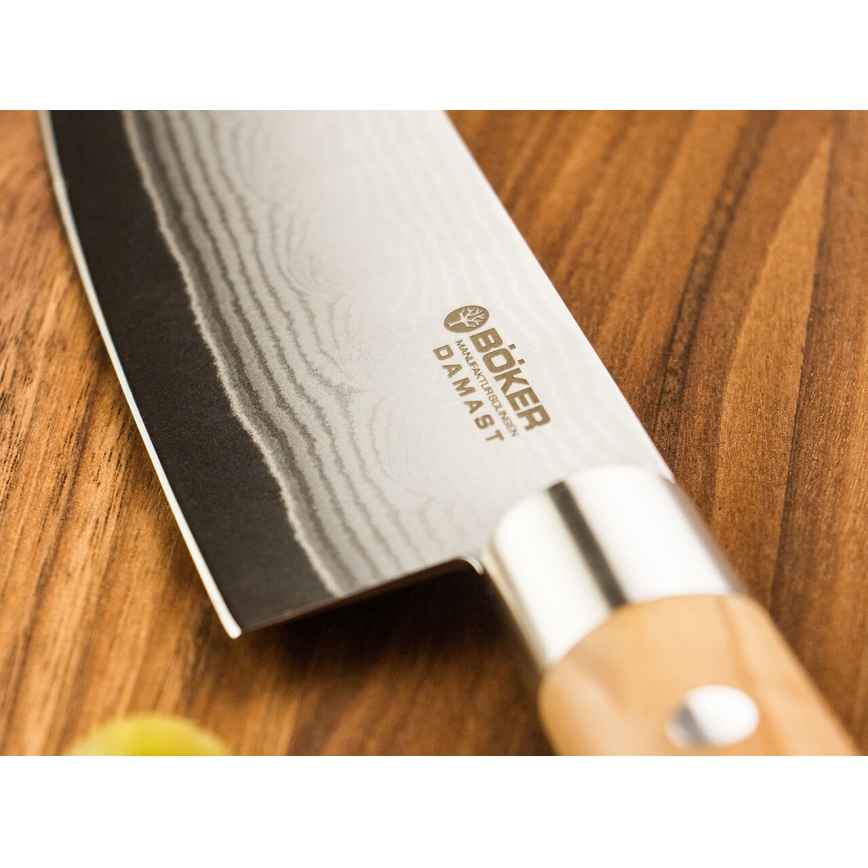 Böker - Damaskusstål kökskniv santoku DAMAST OLIVE 17,2 cm olivträ