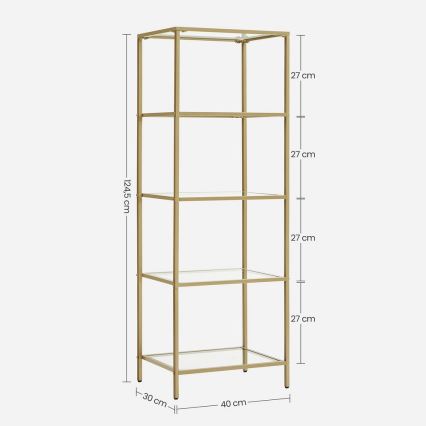 Bokhylla GLASY 40x125x30 cm, guldfärgad