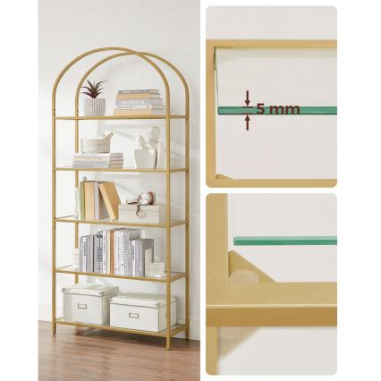 Bokhylla GLASY 83x184x30 cm guld