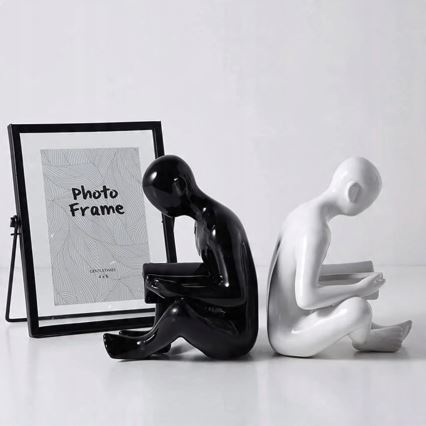 Bokstöd 17,5 x 13 x 14 cm svart/vit