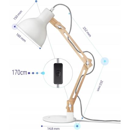 Bordslampa 1xE27/40W/230V vit