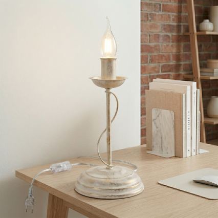 Bordslampa ANTON 1xE14/60W/230V vit patina