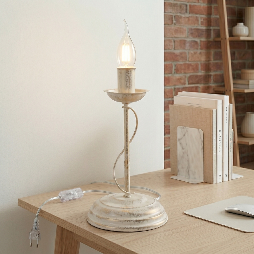 Bordslampa ANTON 1xE14/60W/230V vit patina