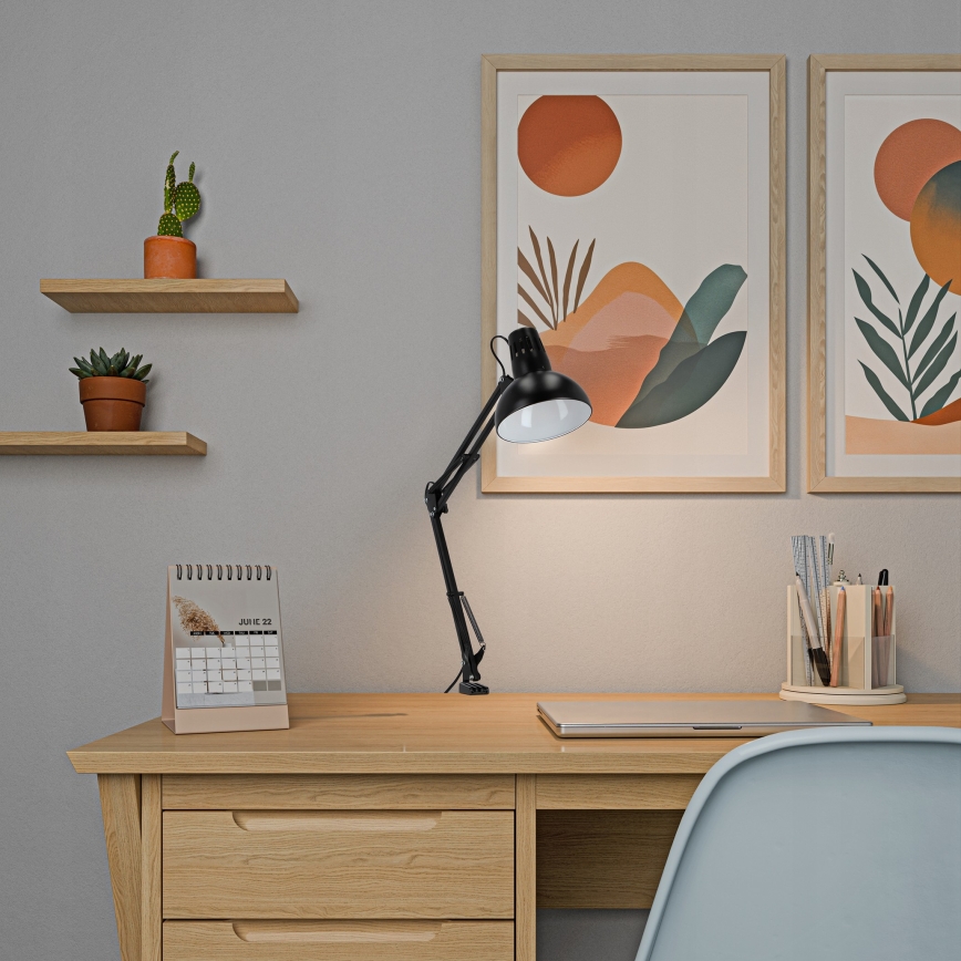 Bordslampa med klämma 1xE27/60W/230V svart