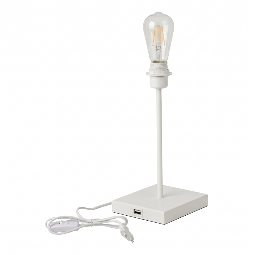Bordslampa med USB-port 1xE27/15W/230V vit