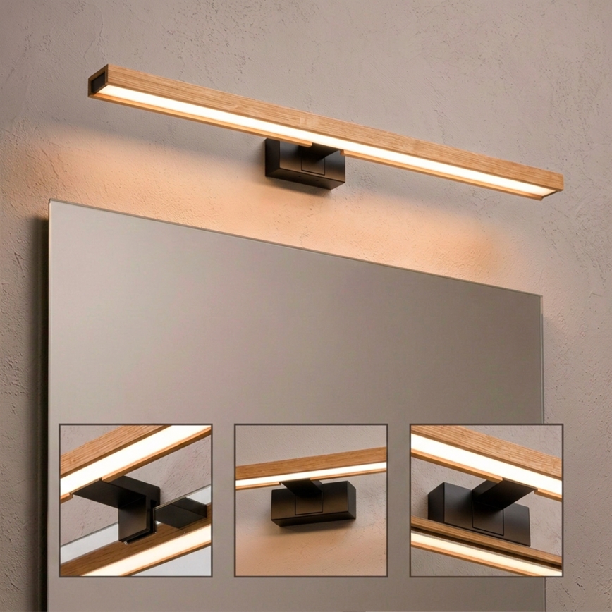 Brilagi - LED-belysning för badrumsspegel 3-i-1 WOODY MIRROR LED/15W/230V 80 cm IP44 svart/ek