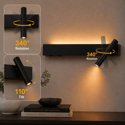 BRILAGI - ARLIX LED väggspot LED/3W/230V + LED/7W, svart, CRI 90