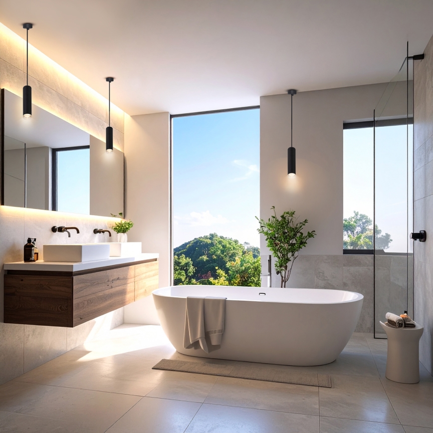 Brilagi - Badrumsljuskrona på sträng SELE AQUA 1xGU10/30W/230V IP44 svart