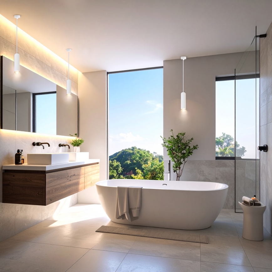 Brilagi - Badrumsljuskrona på sträng SELE AQUA 1xGU10/30W/230V IP44 vit