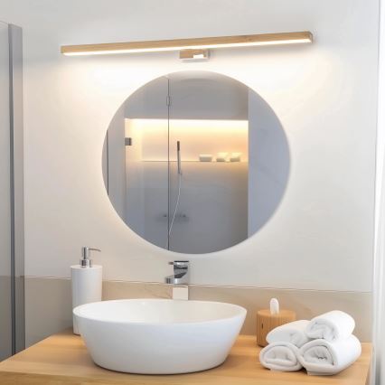 Brilagi - Badrumsspegel med LED-belysning WOODY MIRROR LED/15W/230V 90 cm IP44 ek/skinande krom