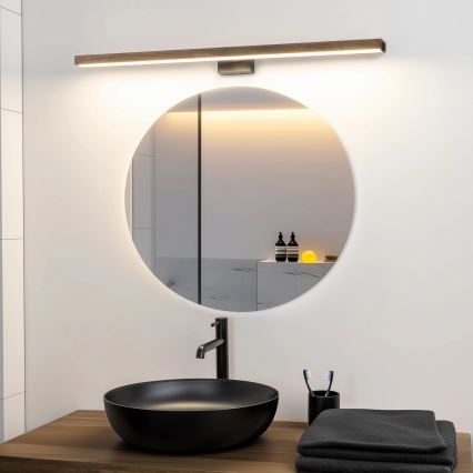 Brilagi - Badrumsspegel med LED-belysning WOODY MIRROR LED/15W/230V 90 cm IP44 ek valnöt/svart