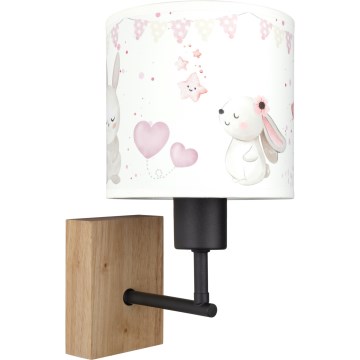 BRILAGI - Barnvägglampa BOBO WOOD 1xE27/25W/230V ek/svart/krämvit/kaninmotiv