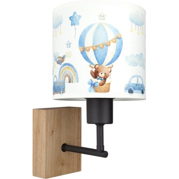 BRILAGI - Barnvägglampa BOBO WOOD 1xE27/25W/230V ek/svart/vit/blå/nallar