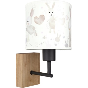 BRILAGI - Barnvägglampa BOBO WOOD 1xE27/25W/230V ek/svart/vit/kaniner