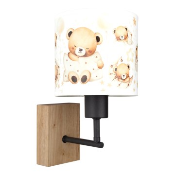 BRILAGI - Barnvägglampa BOBO WOOD 1xE27/25W/230V ek/svart/vit/nallar