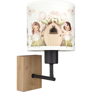 BRILAGI - Barnvägglampa BOBO WOOD 1xE27/25W/230V ek/svart/vit/rosa/älvor