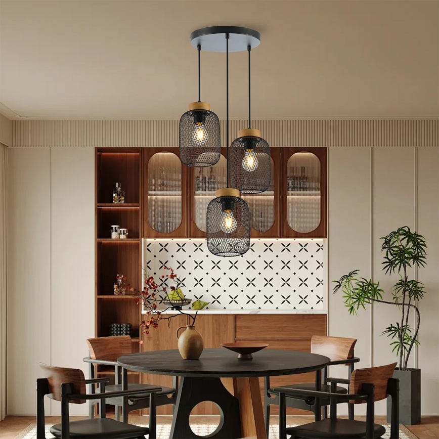 Brilagi - BASKLITE pendellampa på kabel 3xE27/15W/230V trä/svart