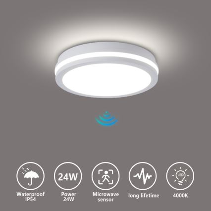 Brilagi - BENE LED utomhustaklampa med sensor LED/24W/230V Ø 26 cm, vit, IP54