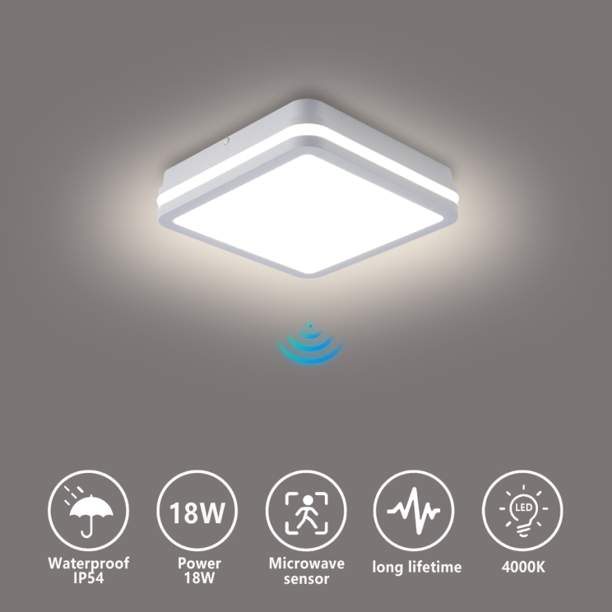 Brilagi - BENE LED utomhuslampa med rörelsesensor LED/18W/230V 22x22 cm vit IP54