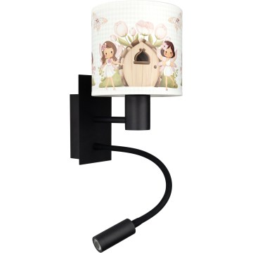 BRILAGI - BOBO flexibel LED-vägglampa för barn 1xE27/25W/230V + LED/3W svart/vit/rosa/älvmotiv