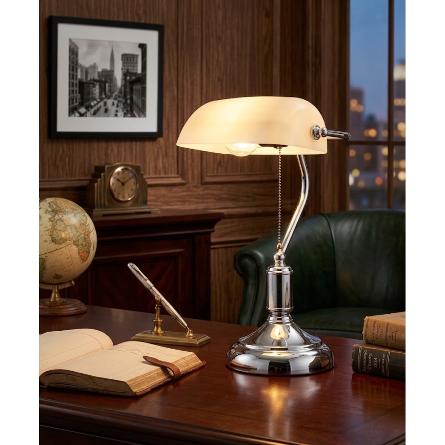 BRILAGI - Bordslampa BANK OFFICE 1xE27/60W/230V blank krom/vit