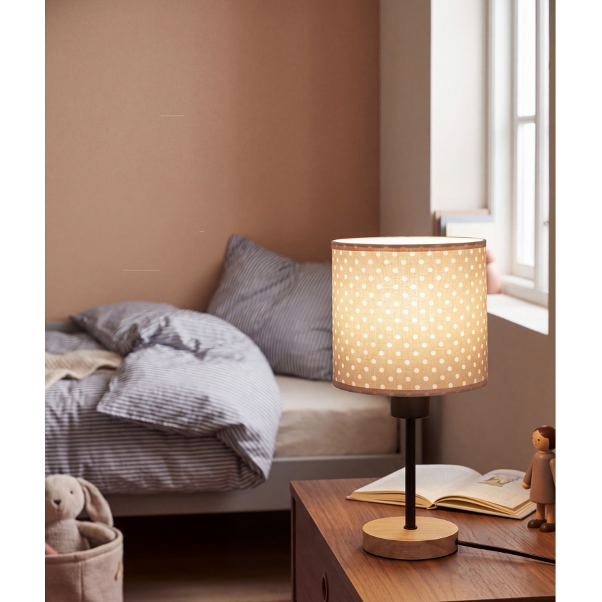 BRILAGI - Barnbordslampa BOBO WOOD 1xE27/25W/230V ek/svart/beige/prickig