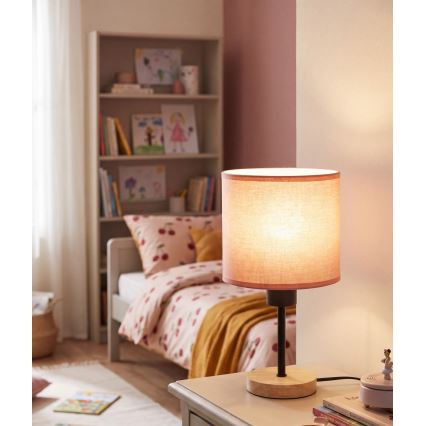 BRILAGI - Barns skrivbordslampa BOBO WOOD 1xE27/25W/230V ek/svart/rosa