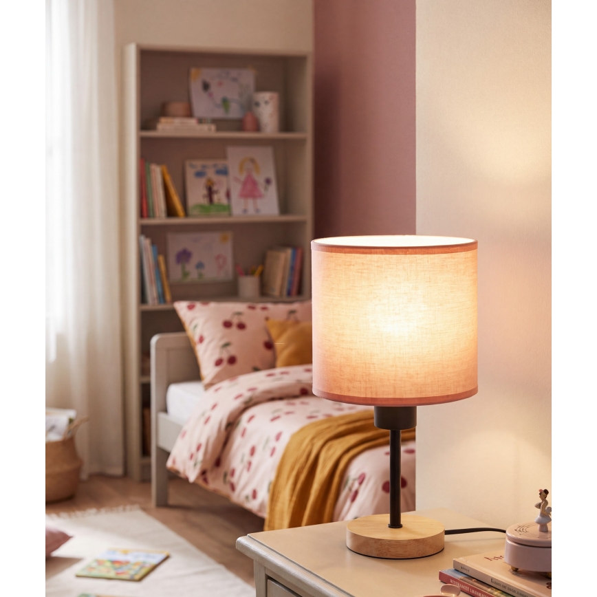 BRILAGI - Barns skrivbordslampa BOBO WOOD 1xE27/25W/230V ek/svart/rosa