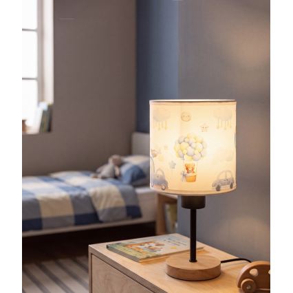 BRILAGI - Barnbordslampa BOBO WOOD 1xE27/25W/230V ek/svart/vit/blå/nallemotiv