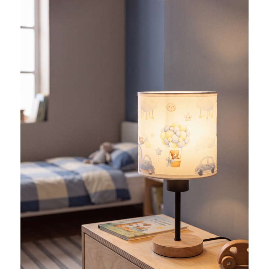 BRILAGI - Barnbordslampa BOBO WOOD 1xE27/25W/230V ek/svart/vit/blå/nallemotiv