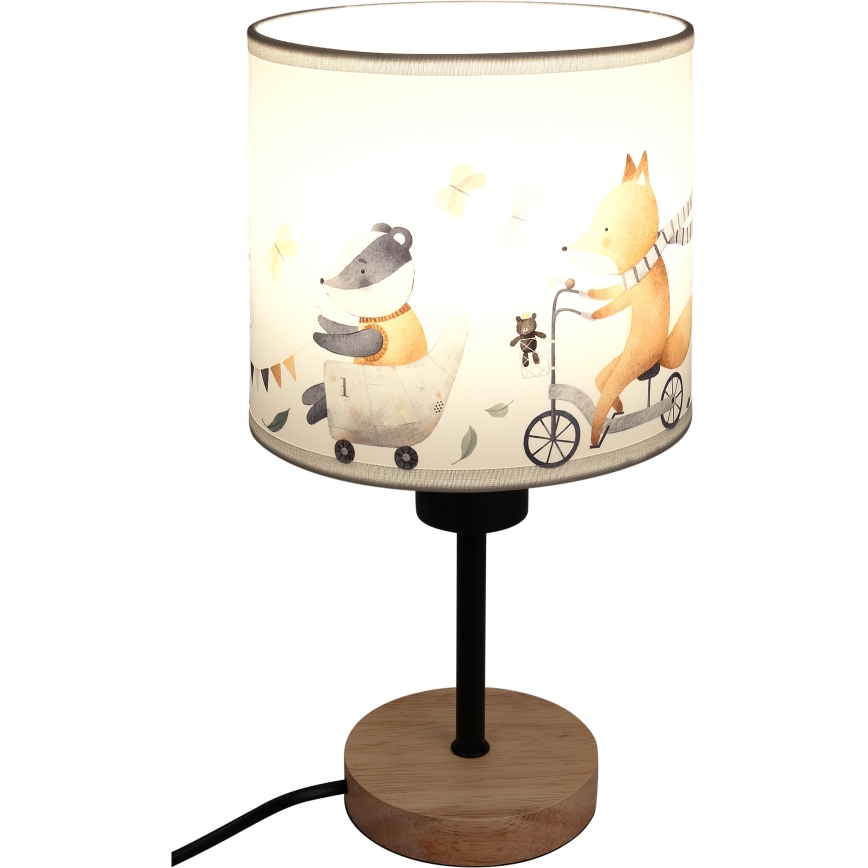 BRILAGI - Barnbordslampa BOBO WOOD 1xE27/25W/230V ek/svart/vit/djurmotiv