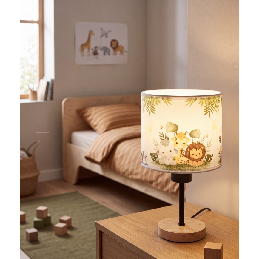 BRILAGI - Barnbordslampa BOBO WOOD 1xE27/25W/230V ek/svart/vit/grön/djungel