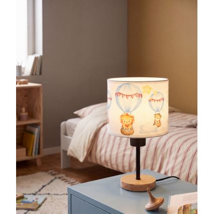 BRILAGI - Bordslampa för barn BOBO WOOD 1xE27/25W/230V ek/svart/vit/djurmönster