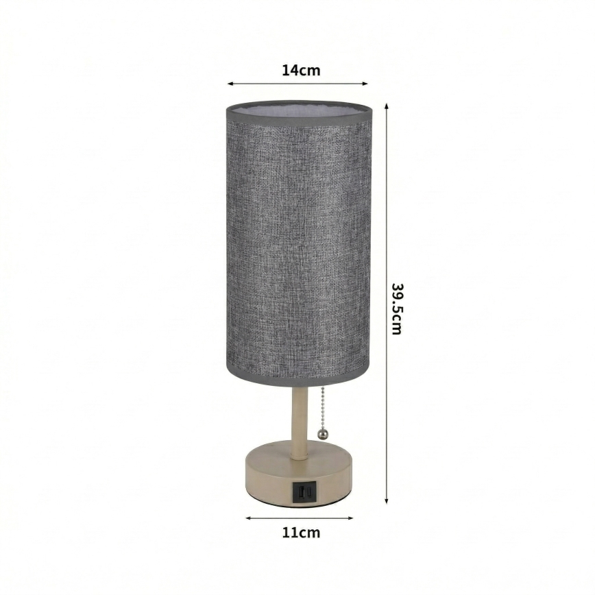 Brilagi - Bordslampa med USB-port TABLON 1xE27/25W/230V beige/grå