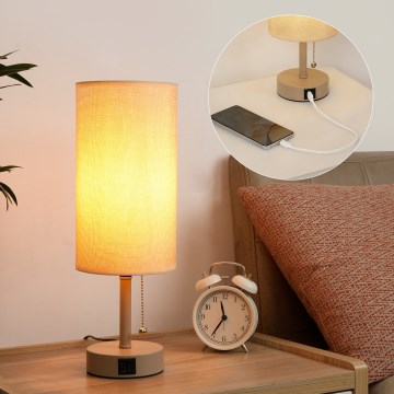 Brilagi - Bordslampa med USB-port TABLON 1xE27/25W/230V beige