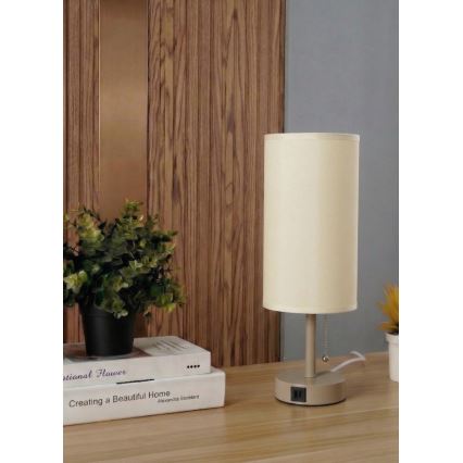 BRILAGI - Bordslampa med USB-port TABLON 1xE27/25W/230V beige/krämfärgad