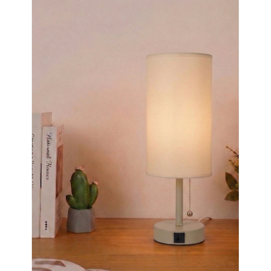 BRILAGI - Bordslampa med USB-port TABLON 1xE27/25W/230V beige/krämfärgad