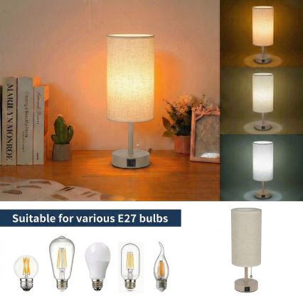 BRILAGI - Bordslampa med USB-port TABLON 1xE27/25W/230V beige/krämfärgad