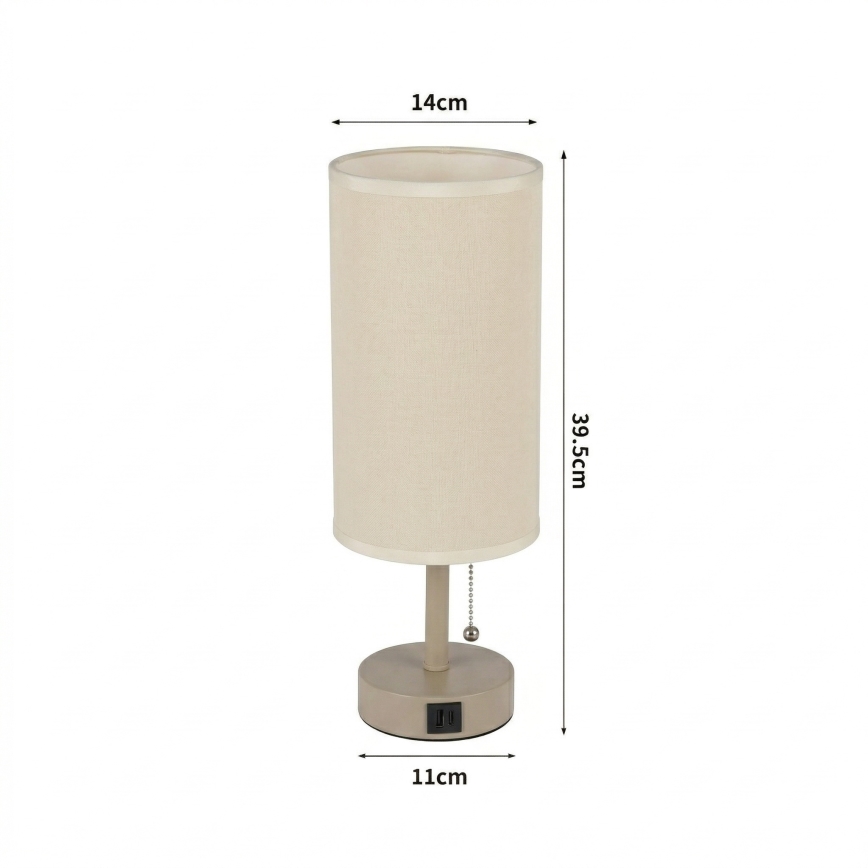 BRILAGI - Bordslampa med USB-port TABLON 1xE27/25W/230V beige/krämfärgad