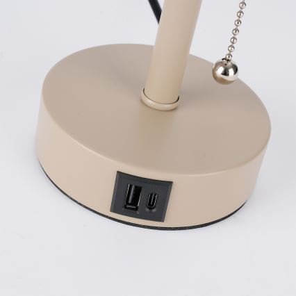 Brilagi - Bordslampa med USB-port TABLON 1xE27/25W/230V beige/svart