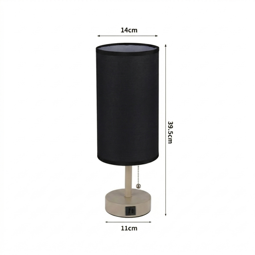 Brilagi - Bordslampa med USB-port TABLON 1xE27/25W/230V beige/svart