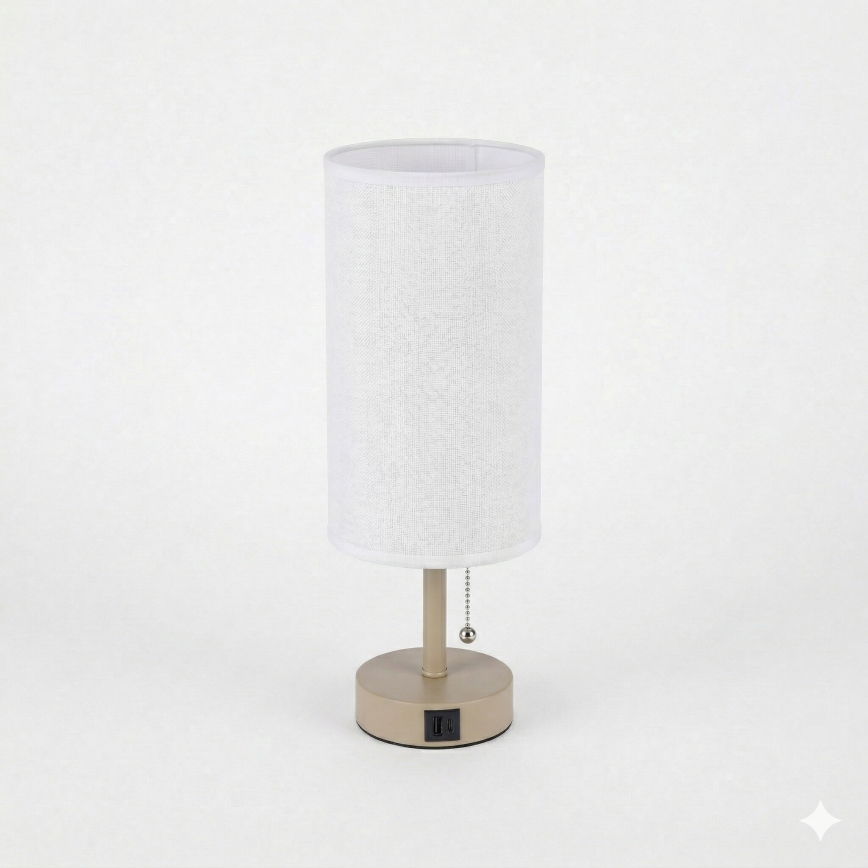 Brilagi - Bordslampa med USB-port TABLON 1xE27/25W/230V beige/vit