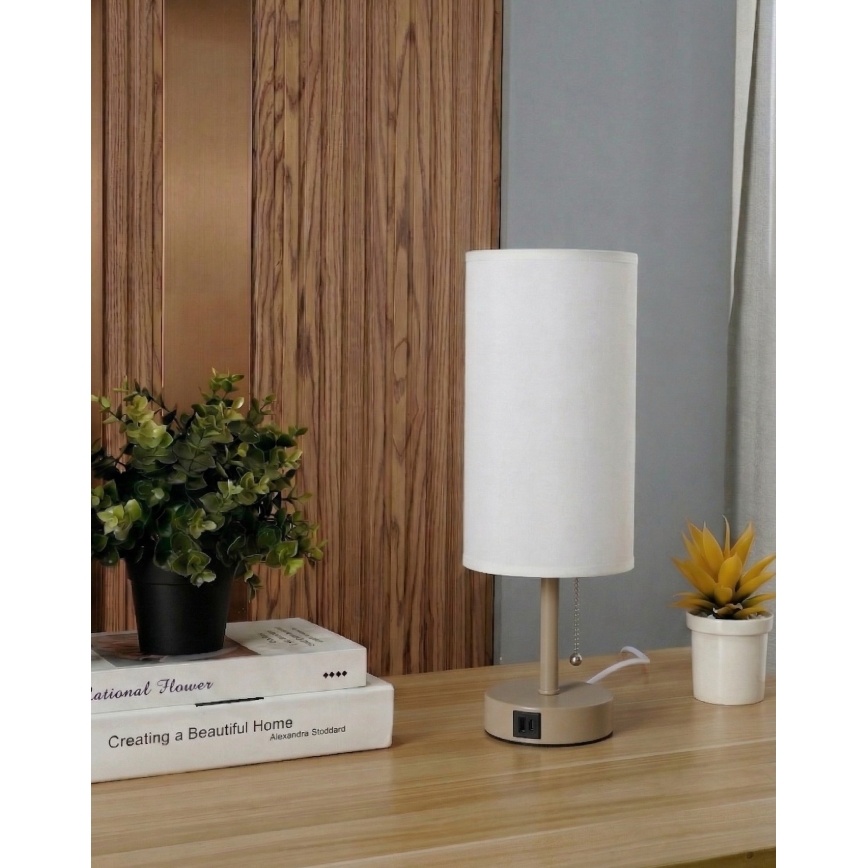 Brilagi - Bordslampa med USB-port TABLON 1xE27/25W/230V beige/vit
