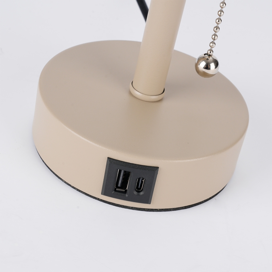 Brilagi - Bordslampa med USB-port TABLON 1xE27/25W/230V beige/vit