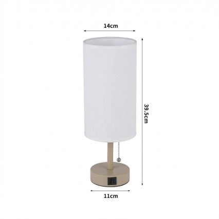 Brilagi - Bordslampa med USB-port TABLON 1xE27/25W/230V beige/vit