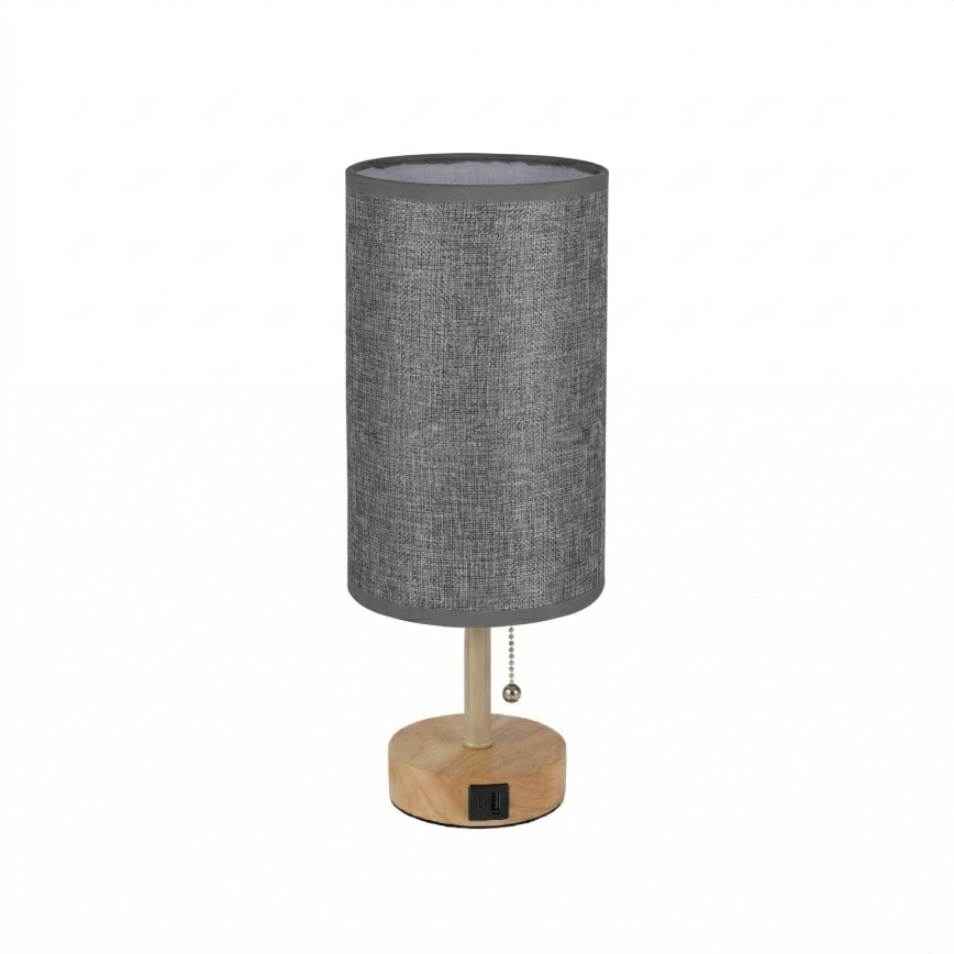 Brilagi - Bordslampa med USB-port TABLON 1xE27/25W/230V ek/beige/grå