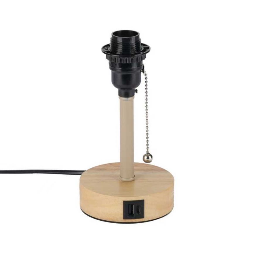 Brilagi - Bordslampa med USB-port TABLON 1xE27/25W/230V ek/beige/grå