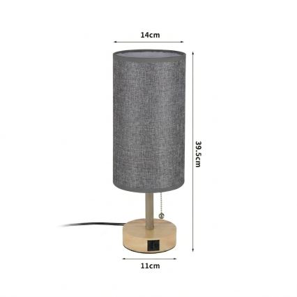 Brilagi - Bordslampa med USB-port TABLON 1xE27/25W/230V ek/beige/grå