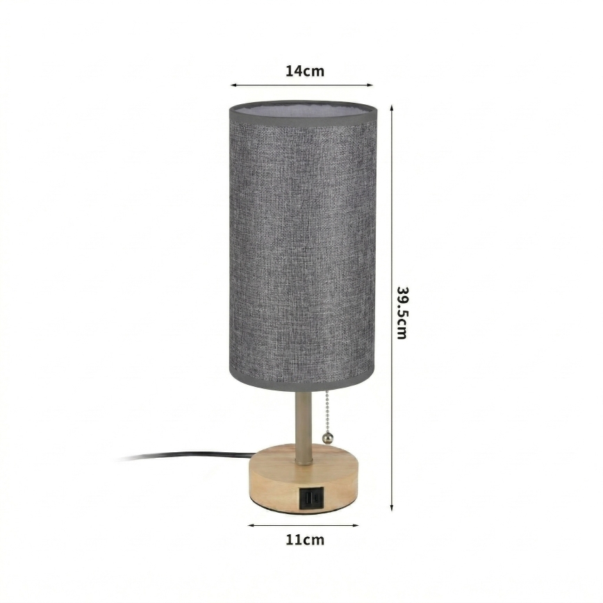 Brilagi - Bordslampa med USB-port TABLON 1xE27/25W/230V ek/beige/grå