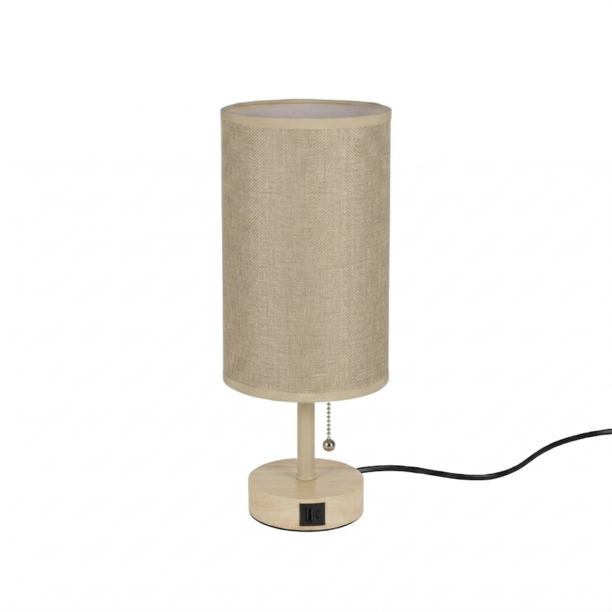 Brilagi - Bordslampa med USB-port TABLON 1xE27/25W/230V ek/beige